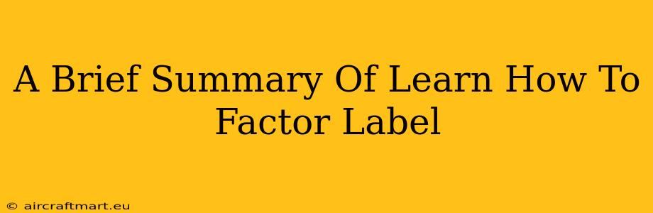 A Brief Summary Of Learn How To Factor Label