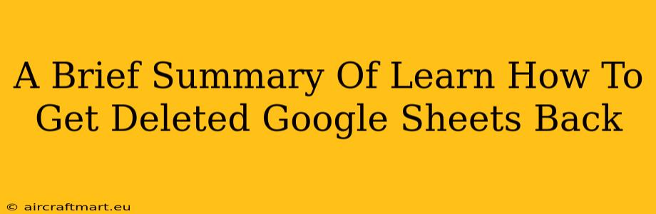 A Brief Summary Of Learn How To Get Deleted Google Sheets Back