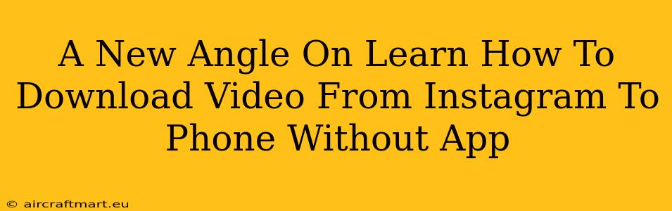 A New Angle On Learn How To Download Video From Instagram To Phone Without App