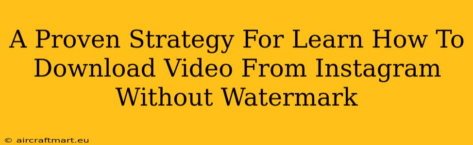 A Proven Strategy For Learn How To Download Video From Instagram Without Watermark