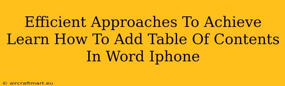 Efficient Approaches To Achieve Learn How To Add Table Of Contents In Word Iphone