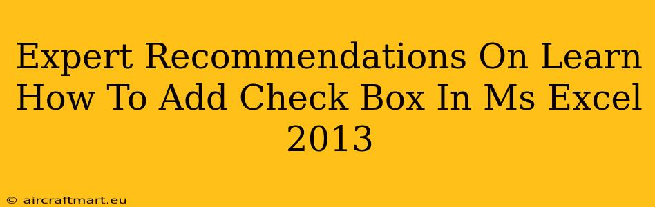 Expert Recommendations On Learn How To Add Check Box In Ms Excel 2013