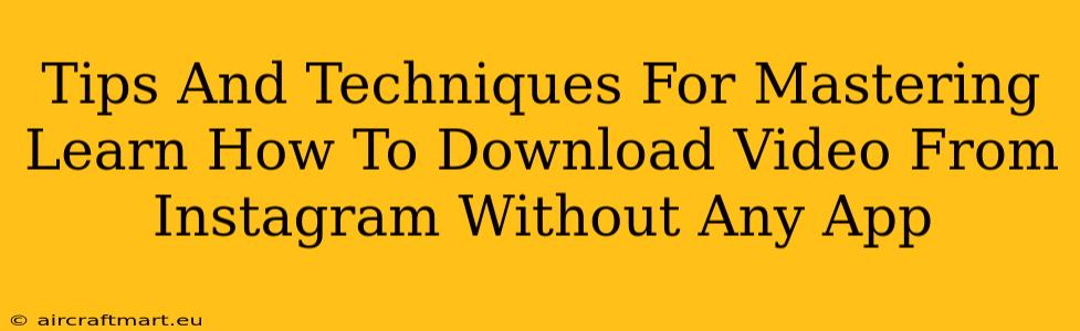 Tips And Techniques For Mastering Learn How To Download Video From Instagram Without Any App